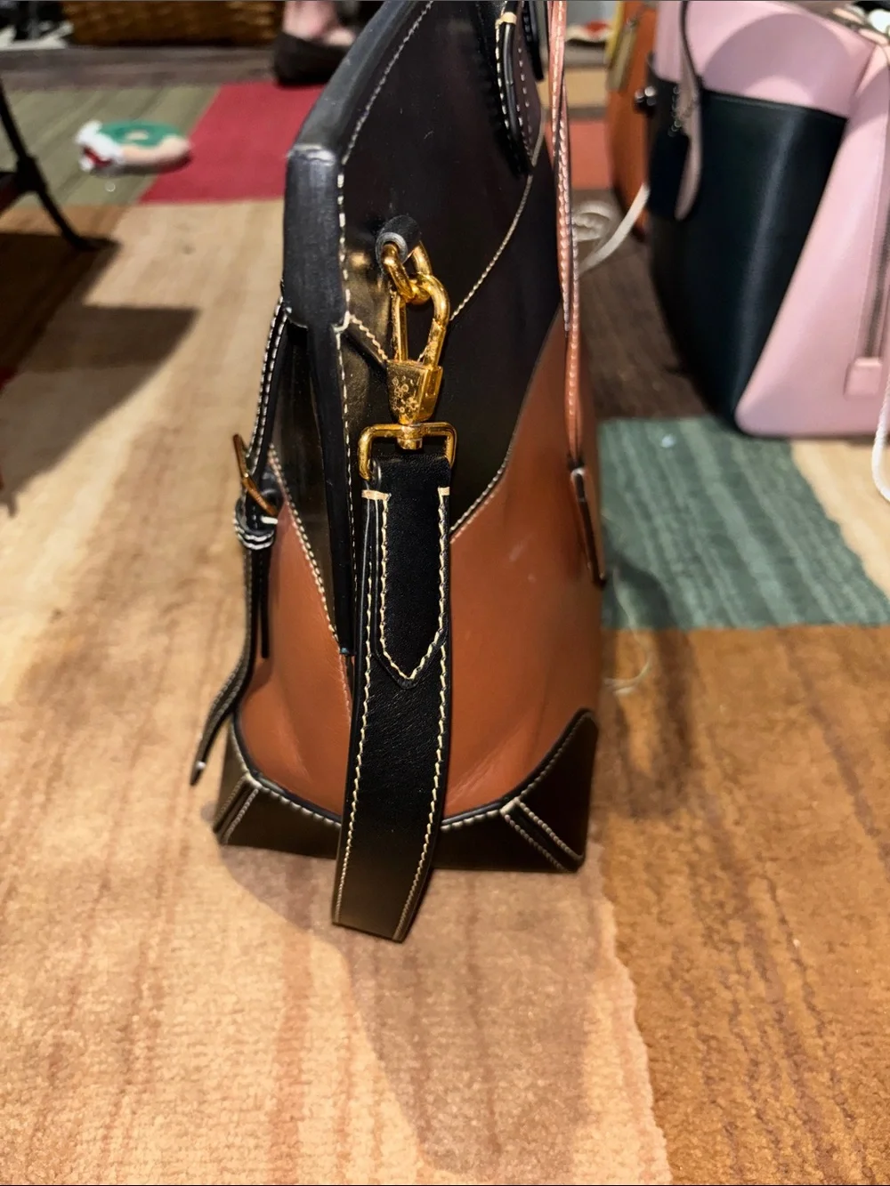 Burberry Leather Tote Bag in Brown, Black and Cream